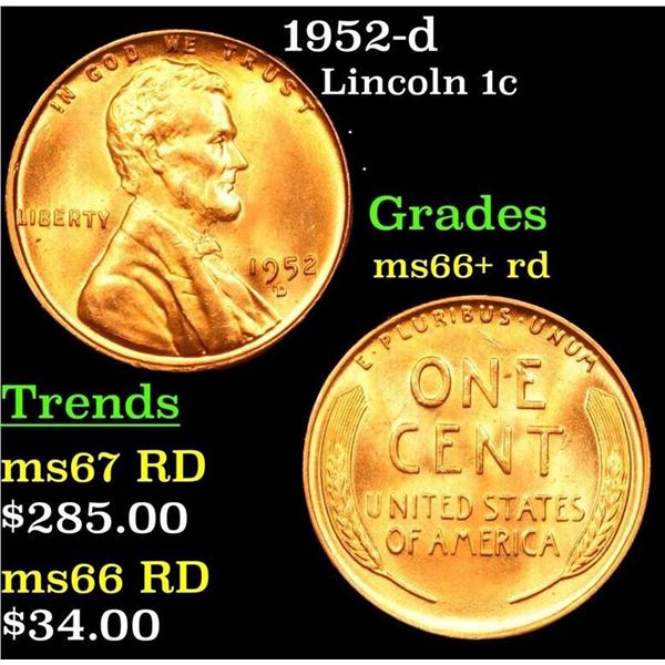1952-d Lincoln Cent 1c Grades GEM++ RD
