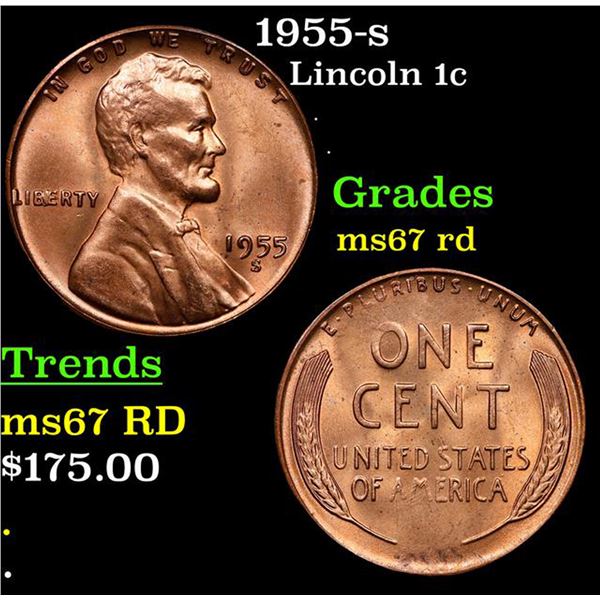1955-s Lincoln Cent 1c Grades GEM++ Unc RD