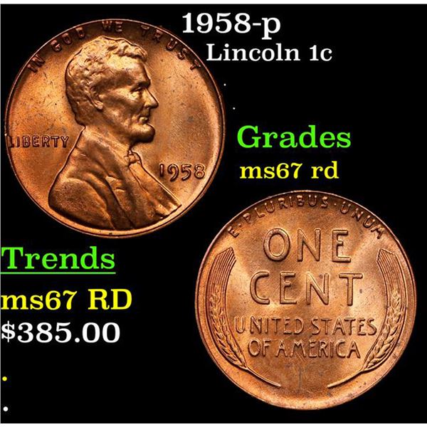 1958-p Lincoln Cent 1c Grades GEM++ Unc RD
