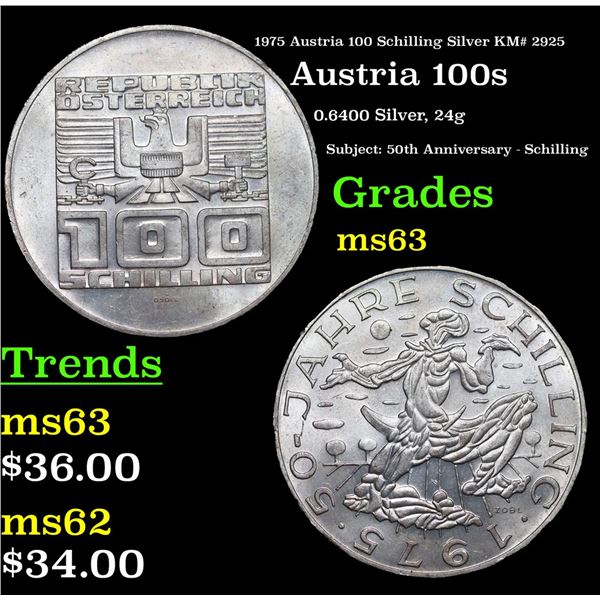 1975 Austria 100 Schilling Silver KM# 2925 Grades Select Unc