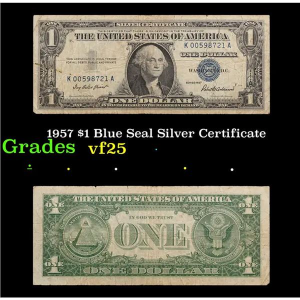 1957 $1 Blue Seal Silver Certificate Grades vf+