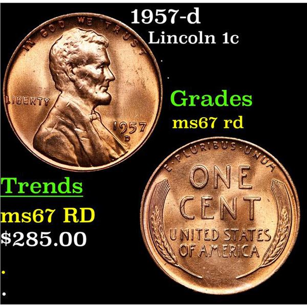 1957-d Lincoln Cent 1c Grades GEM++ Unc RD