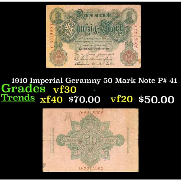 1910 Imperial Germany 50 Mark Note P# 41 Grades vf++