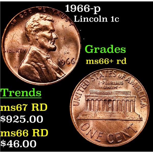 1966-p Lincoln Cent 1c Grades GEM++ RD