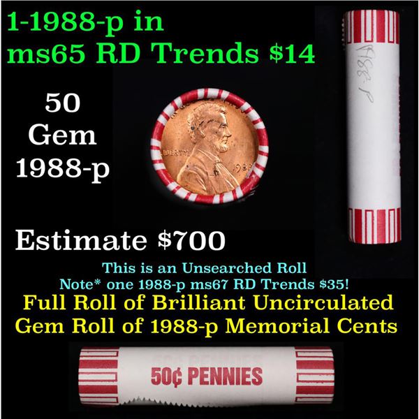Shotgun Lincoln 1c roll, 1988-p 50 pcs Brandt 50c Wrapper.