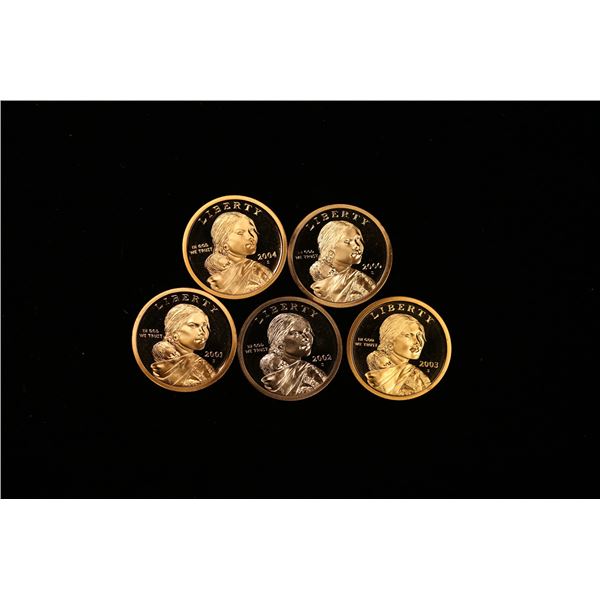 Proof Lot of 5x 2000-2004 Sacagawea Dollar Coins, Proof Grades GEM++ Proof Deep Cameo