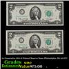 Image 1 : 2x Consecutive 1976 $2 Federal Reserve Notes (Philadelphia, PA) All CU! Grades Brilliant Uncirculate