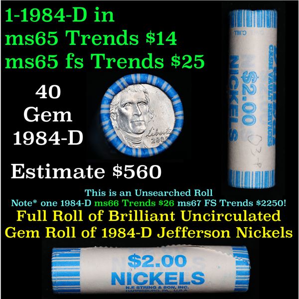 Shotgun Jefferson 5c roll, 1984-d 40 pcs Bank Wrapper