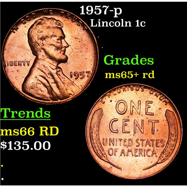 1957-p Lincoln Cent 1c Grades Gem+ Unc RD