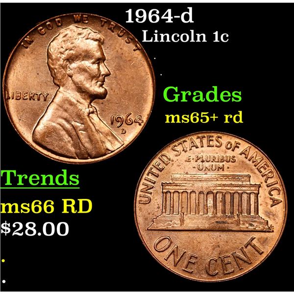1964-d Lincoln Cent 1c Grades Gem+ Unc RD