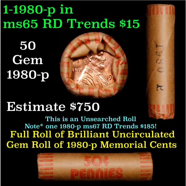 Shotgun Lincoln 1c roll, 1980-p 50 pcs Brandt Wrapper.
