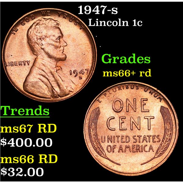 1947-s Lincoln Cent 1c Grades GEM++ RD