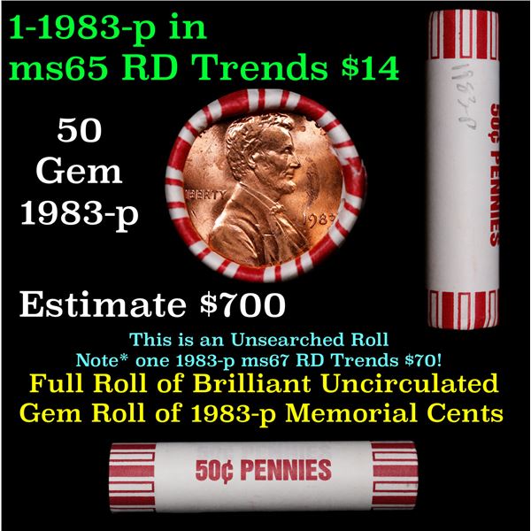Shotgun Lincoln 1c roll, 1983-p 50 pcs Brandt 50c Wrapper.