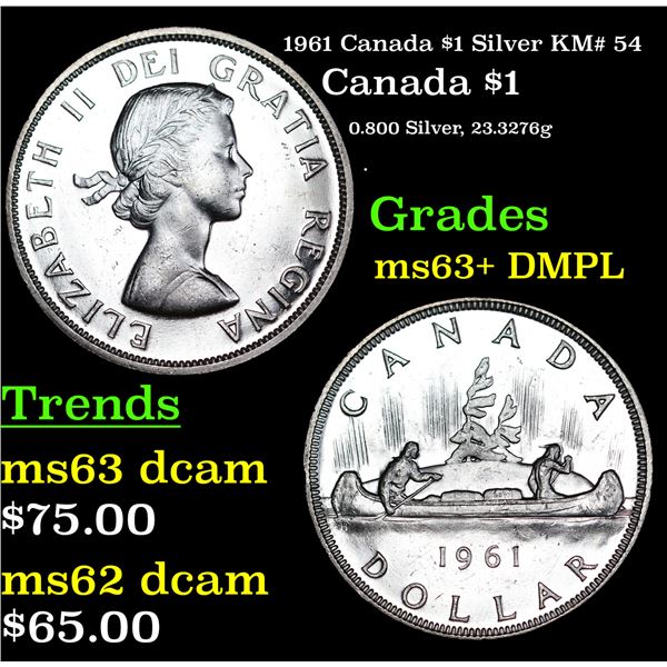 1961 Canada $1 Silver KM# 54 Grades Choice+ unc DMPL