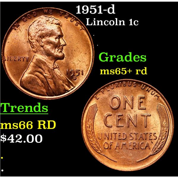 1951-d Lincoln Cent 1c Grades Gem+ Unc RD