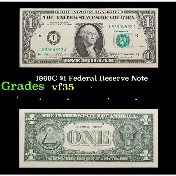 1969C $1 Federal Reserve Note Grades vf++