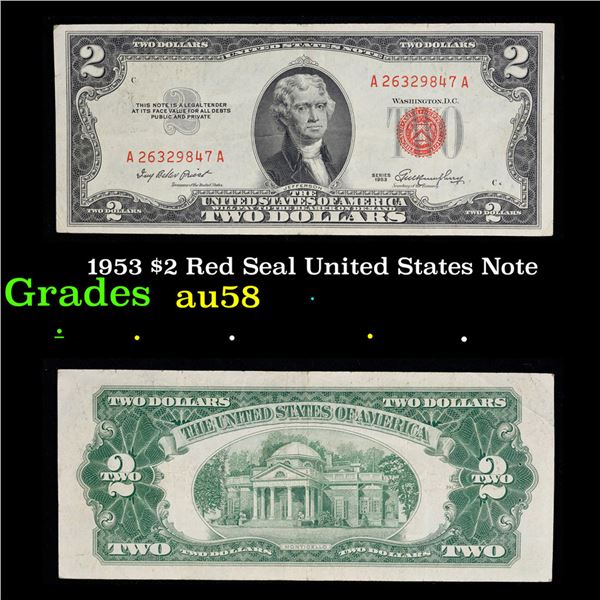 1953 $2 Red Seal United States Note Grades Choice AU/BU Slider