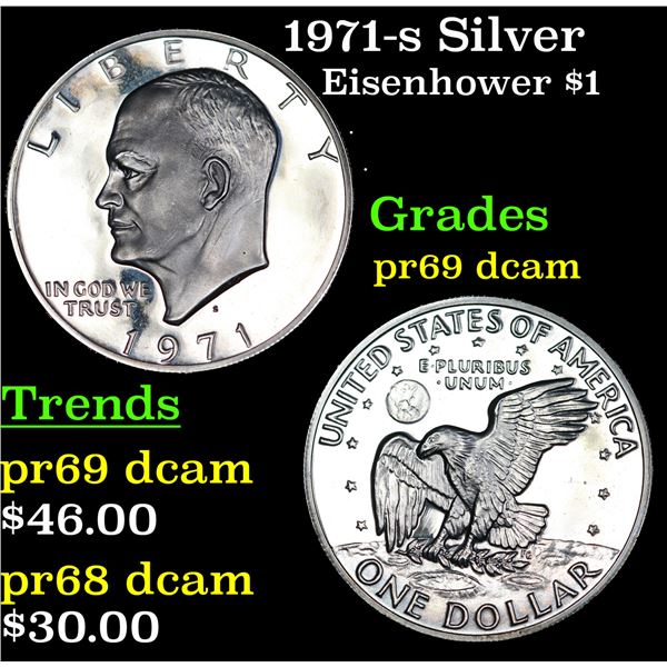 Proof 1971-s Silver Eisenhower Dollar $1 Grades GEM++ Proof Deep Cameo