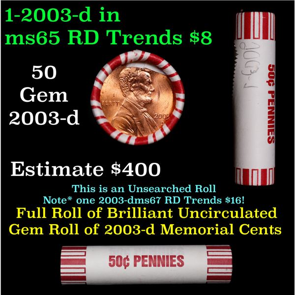 Shotgun Lincoln 1c roll, 2003-d 50 pcs Brandt 50c Wrapper.