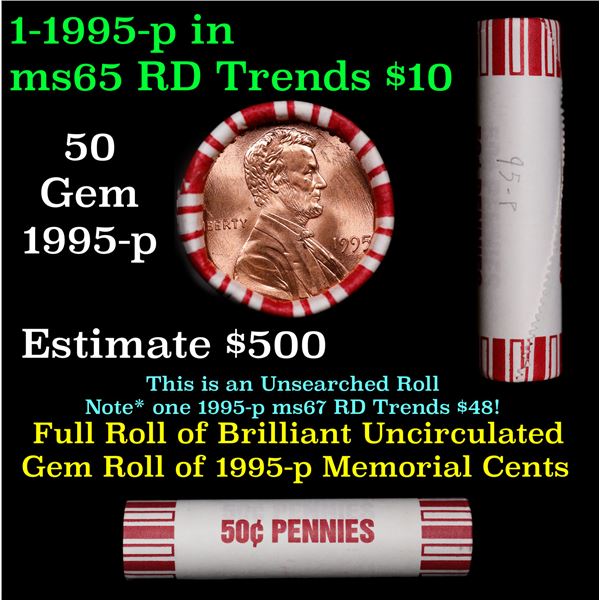 Shotgun Lincoln 1c roll, 1995-p 50 pcs Brandt 50c Wrapper.