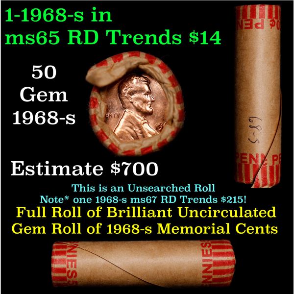 Shotgun Lincoln 1c roll, 1968-s 50 pcs Bank Wrapper.