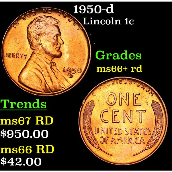 1950-d Lincoln Cent 1c Grades GEM++ RD