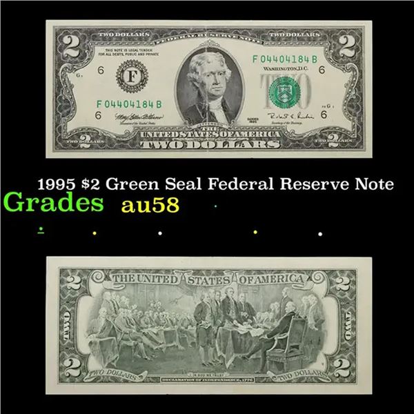 1995 $2 Green Seal Federal Reserve Note Grades Choice AU/BU Slider