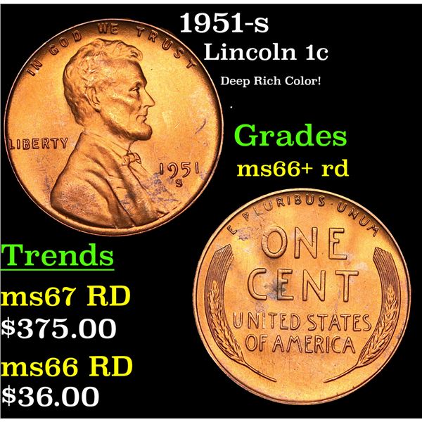 1951-s Lincoln Cent 1c Grades GEM++ RD