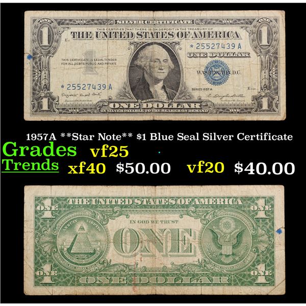 1957A **Star Note** $1 Blue Seal Silver Certificate Grades vf+