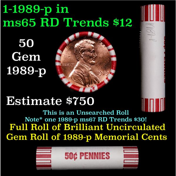 Shotgun Lincoln 1c roll, 1989-p 50 pcs Brandt 50c Wrapper.
