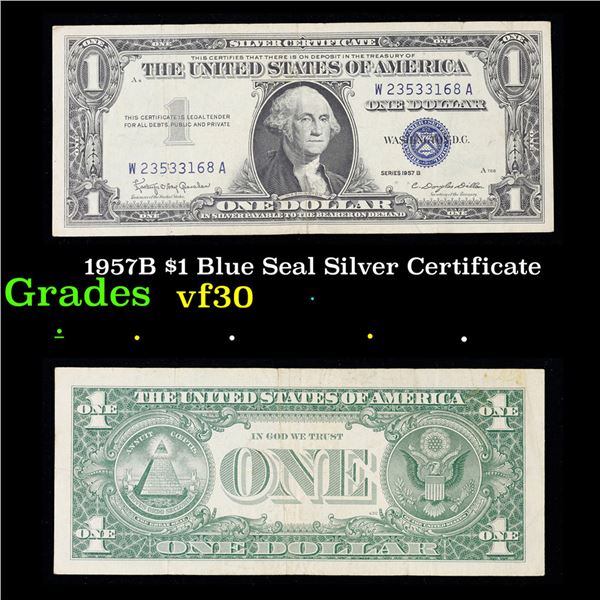 1957B $1 Blue Seal Silver Certificate Grades vf++