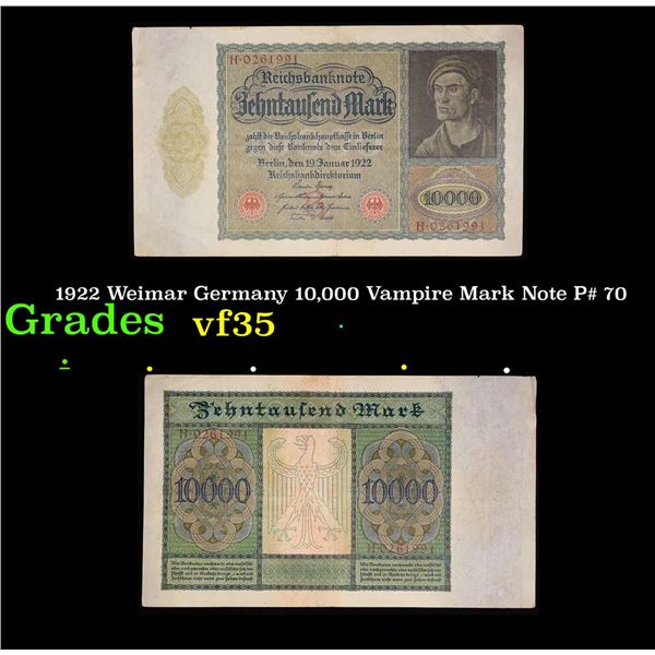 1922 Weimar Germany 10,000 Vampire Mark Note P# 70 Grades vf++