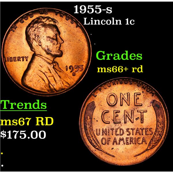 1955-s Lincoln Cent 1c Grades GEM++ RD