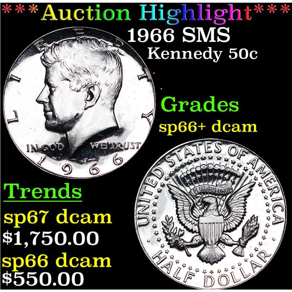 ***Auction Highlight*** 1966 SMS Kennedy Half Dollar 50c Graded sp66+ dcam BY USCG (fc)