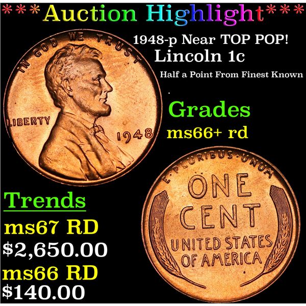 ***Auction Highlight*** 1948-p Lincoln Cent Near TOP POP! 1c Graded GEM++ RD BY USCG (fc)