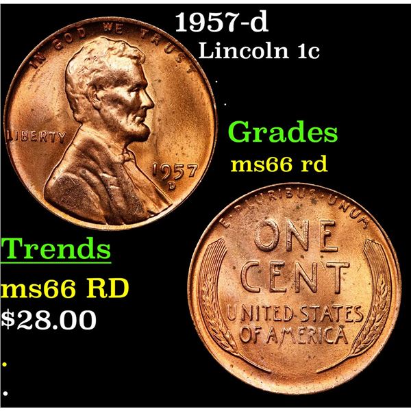 1957-d Lincoln Cent 1c Grades GEM+ Unc RD