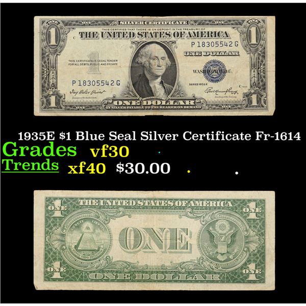 1935E $1 Blue Seal Silver Certificate Fr-1614 Grades vf++
