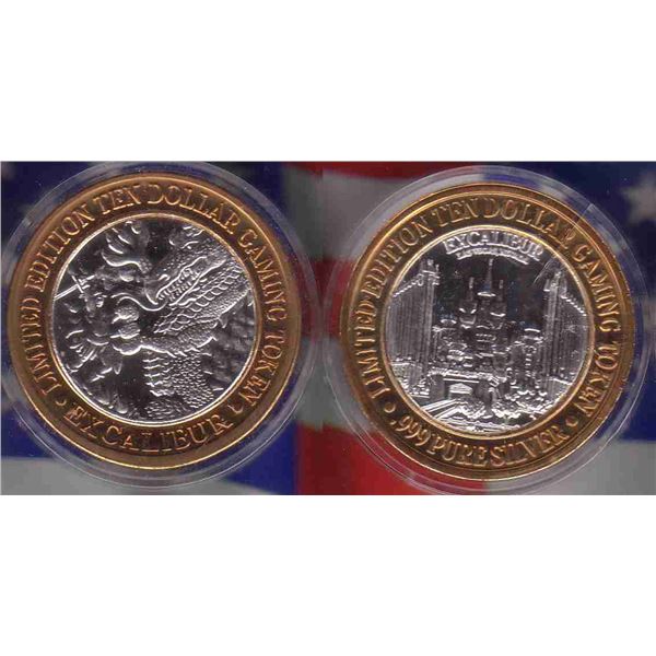 Limited Edition .999 Silver $10 Las Vegas Gaming Token Ecalibur Las Vegas,Nevada