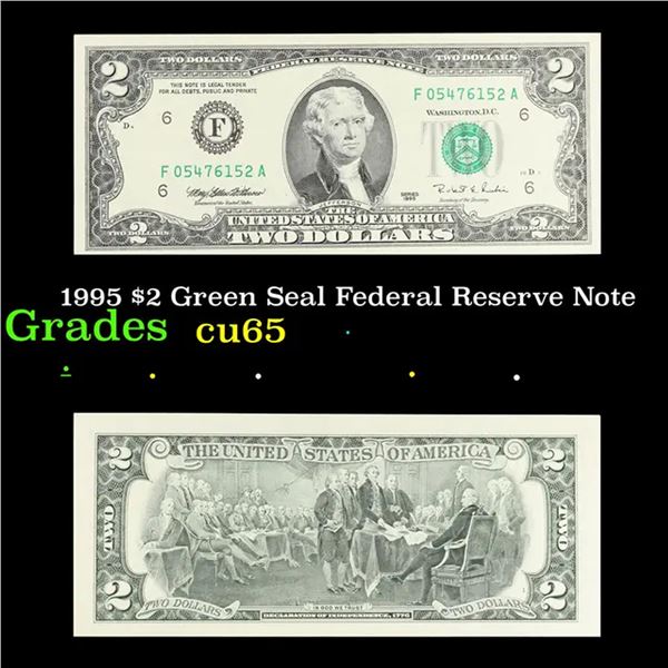 1995 $2 Green Seal Federal Reserve Note Grades Gem CU