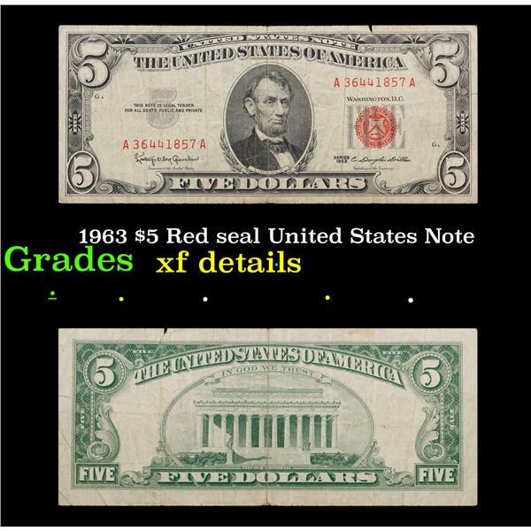 1963 $5 Red seal United States Note Grades xf details