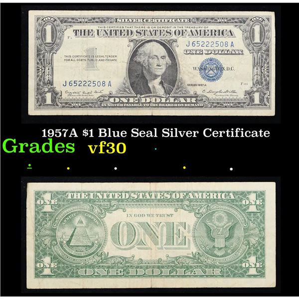 1957A $1 Blue Seal Silver Certificate Grades vf++