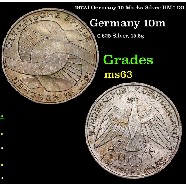 1972J Germany 10 Marks Silver KM# 131 Grades Select Unc