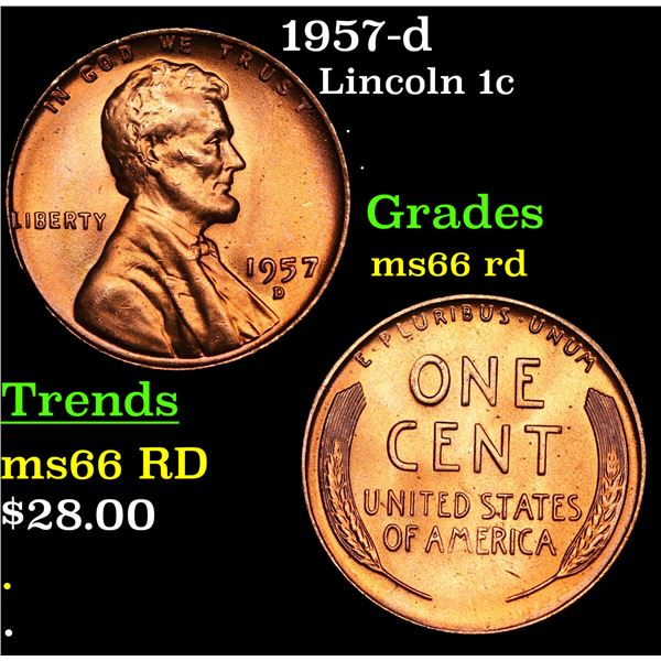 1957-d Lincoln Cent 1c Grades GEM+ Unc RD