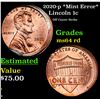 Image 1 : 2020-p *Mint Error* Lincoln Cent 1c Grades Choice Unc RD