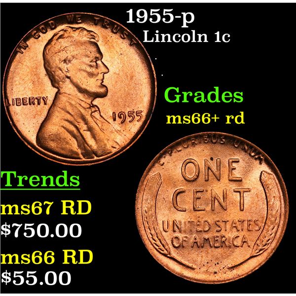 1955-p Lincoln Cent 1c Grades GEM++ RD