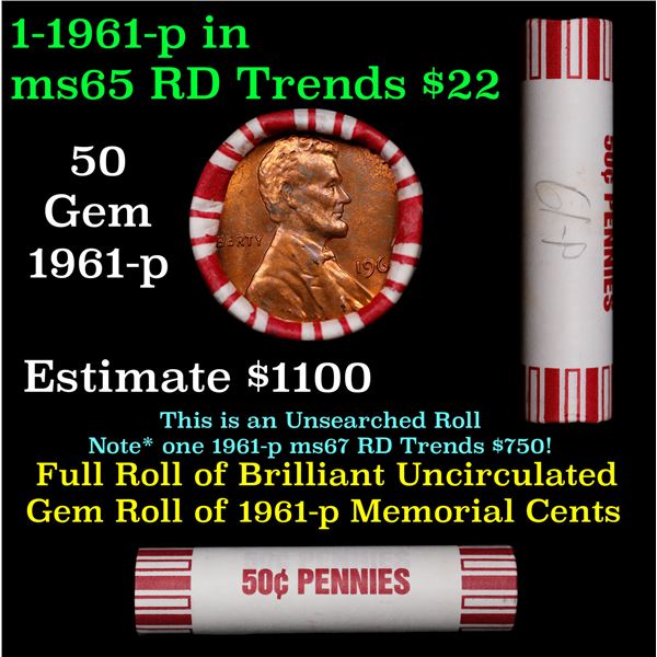 Shotgun Lincoln 1c roll, 1961-p 50 pcs Brandt 50c Wrapper.