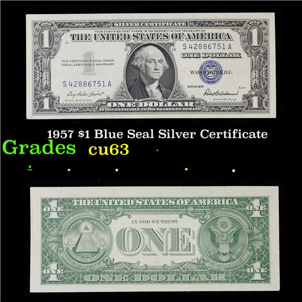 1957 $1 Blue Seal Silver Certificate Grades Select CU