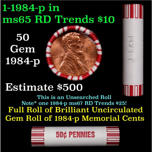 Shotgun Lincoln 1c roll, 1984-p 50 pcs Brandt 50c Wrapper.