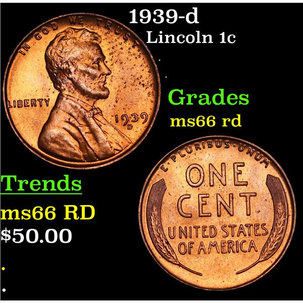 1939-d Lincoln Cent 1c Grades GEM+ Unc RD