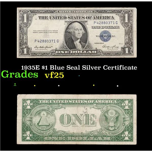 1935E $1 Blue Seal Silver Certificate Grades vf+
